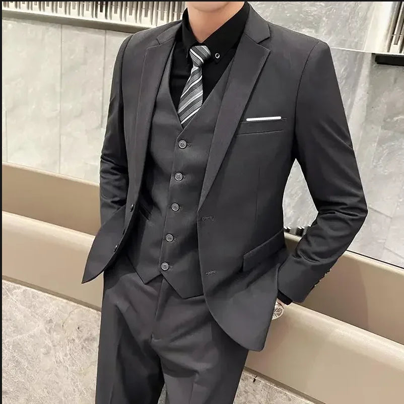 Completo Tre Pezzi Uomo Stile Britannico Elegante Per Matrimoni Cerimonie Banchetti Comfort Sobrietà Presenza