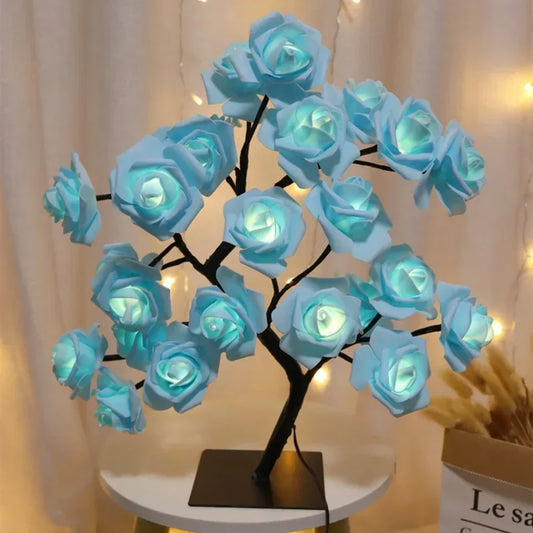Lampada Da Tavolo A LED Albero Di Fiori Di Rosa Con Luci Notturne USB Decorazione Domestica Per Letto Nozze Natale