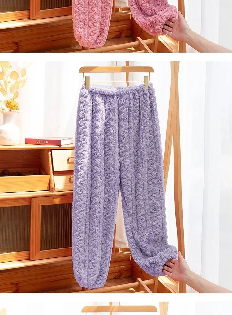 Pantaloni Da Notte Da Donna In Pile Di Corallo Peluche Caldo Autunno Inverno Pigiama Morbido E Confortevole