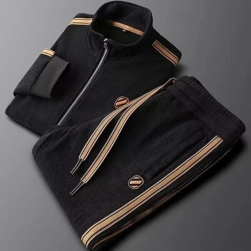 Set da Uomo Sportivo Autunnale Completo Giacca Cardigan Cappuccio Cerniera Pantaloni Sportivi a Gamba Dritta 2 Pezzi