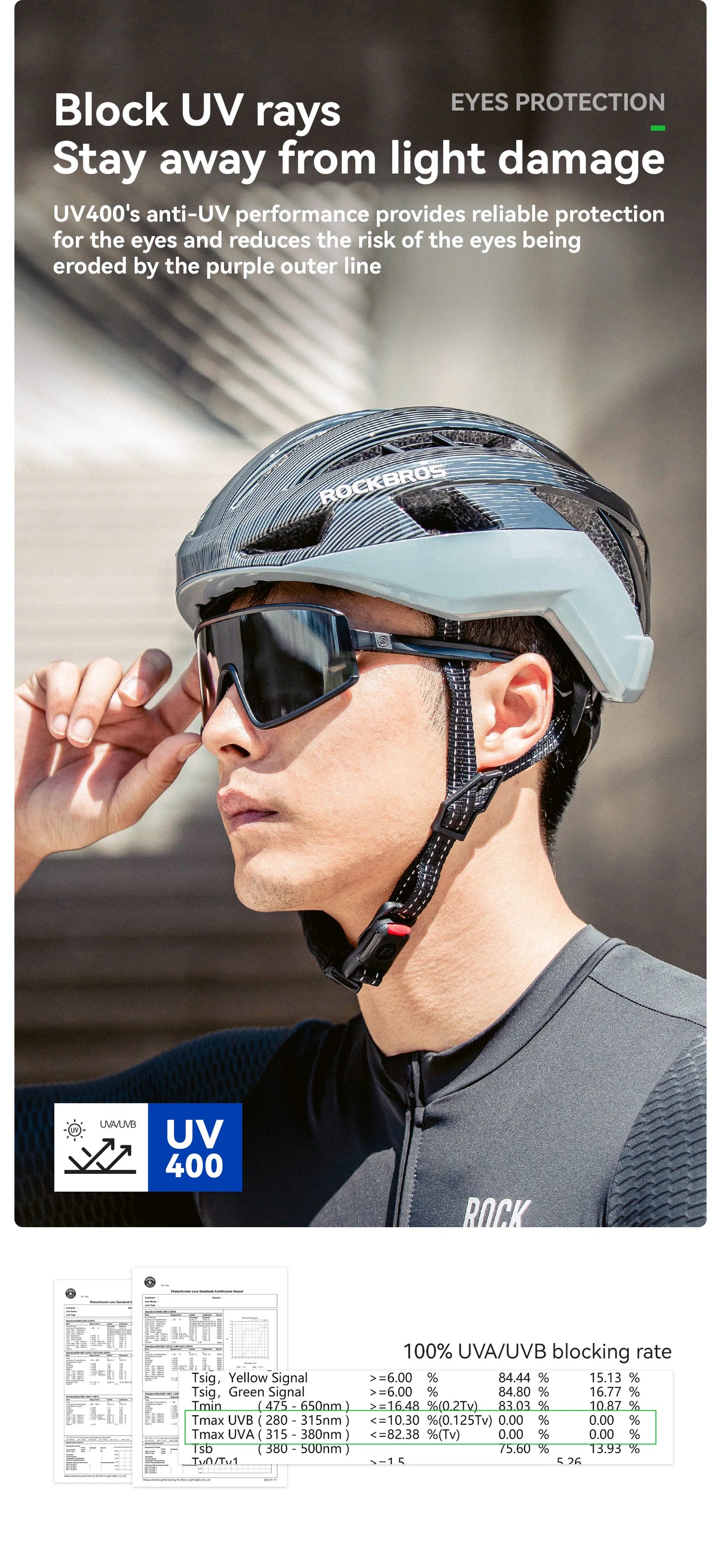 ROCKBROS Occhiali Da Sole Polarizzati UV400 Per Ciclismo All'aperto Unisex Antiappannamento Fotocromatici