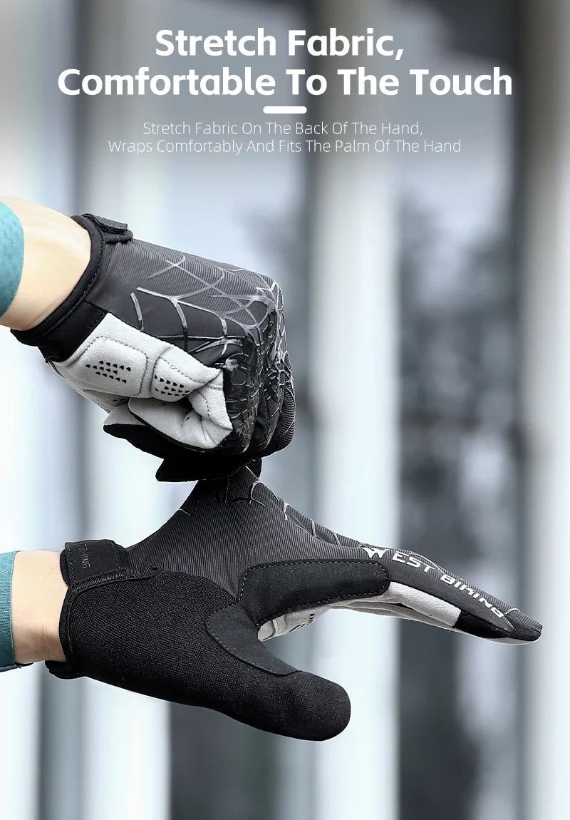 West Biking Guanti da Ciclismo Mezze Dita Spider Pattern Estivi Touch Screen per Bici da Strada e Mountain Bike