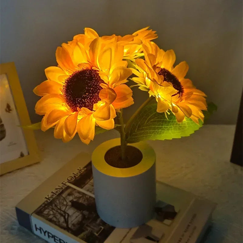 Set Di 3 Luci Notturne LED Ricaricabili Tema Girasole Per Camera Da Letto Comodino Lampade Da Tavolo