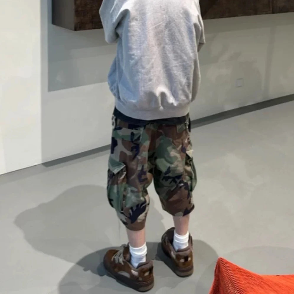 Pantaloncini Corti Cargo Mimetici M65 Silhouette Da Uomo Estivi Larghi Patchwork A Gamba Larga Oversize