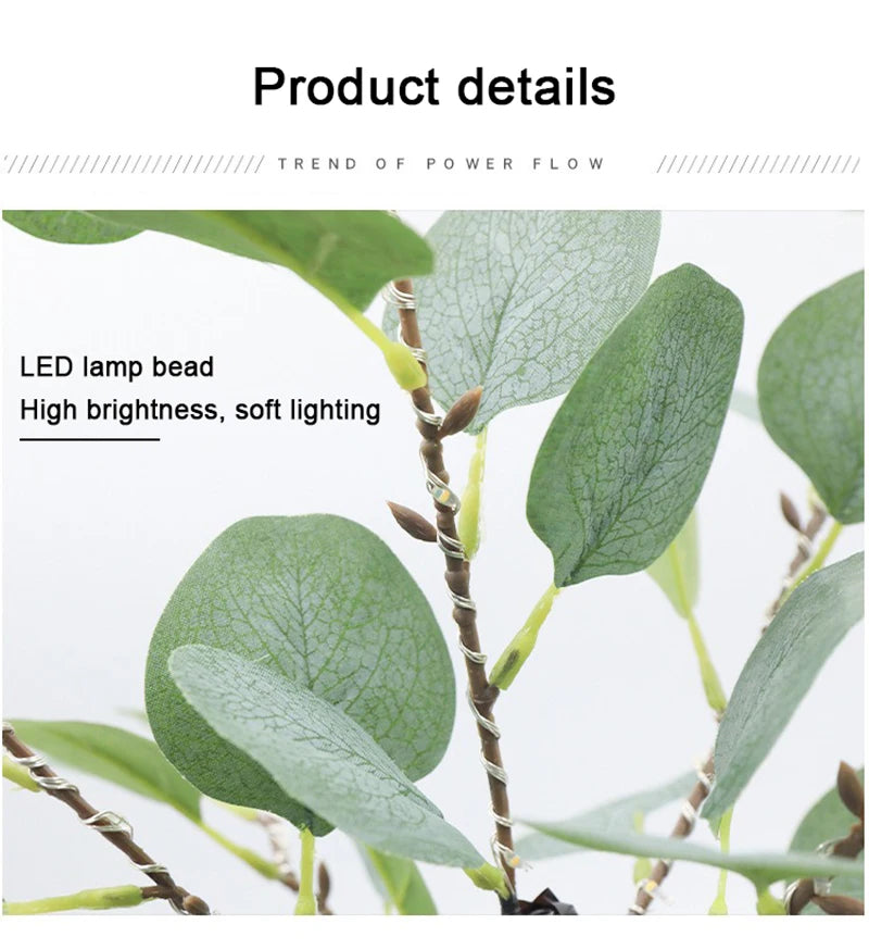 Lampada Da Tavolo A LED Per Albero Eucalipto Artificiale 55 Cm Con USB Per Camera Da Letto Decorazione Scrivania