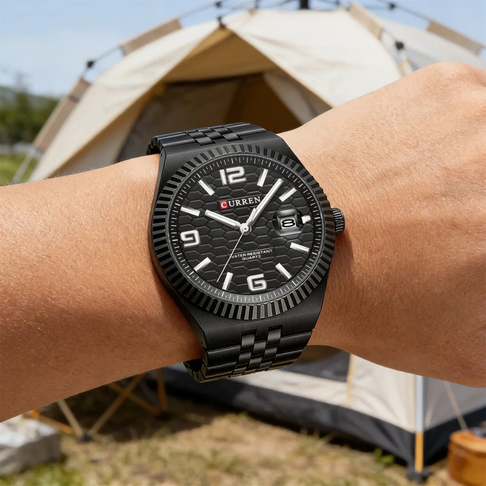 Curren Orologio Quarzo Nero Classico Con Lancette Luminose Data Automatica Cinturino In Acciaio Inox Uomo