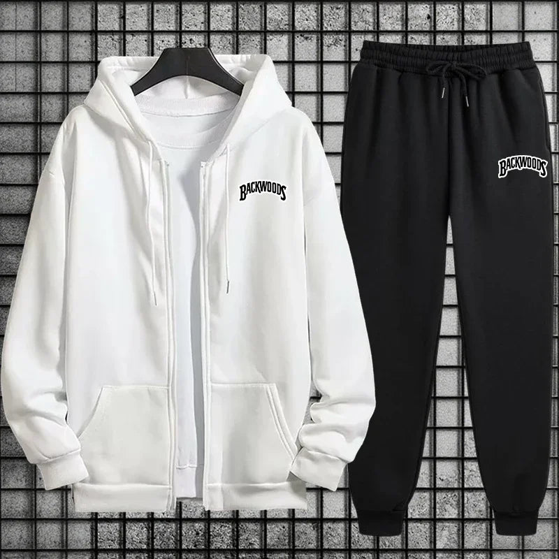Tuta Sportiva Uomo Primavera 2026 Completo Casual Semplice e Alla Moda con Felpa Cappuccio Zip Singola Pantaloni Jogger