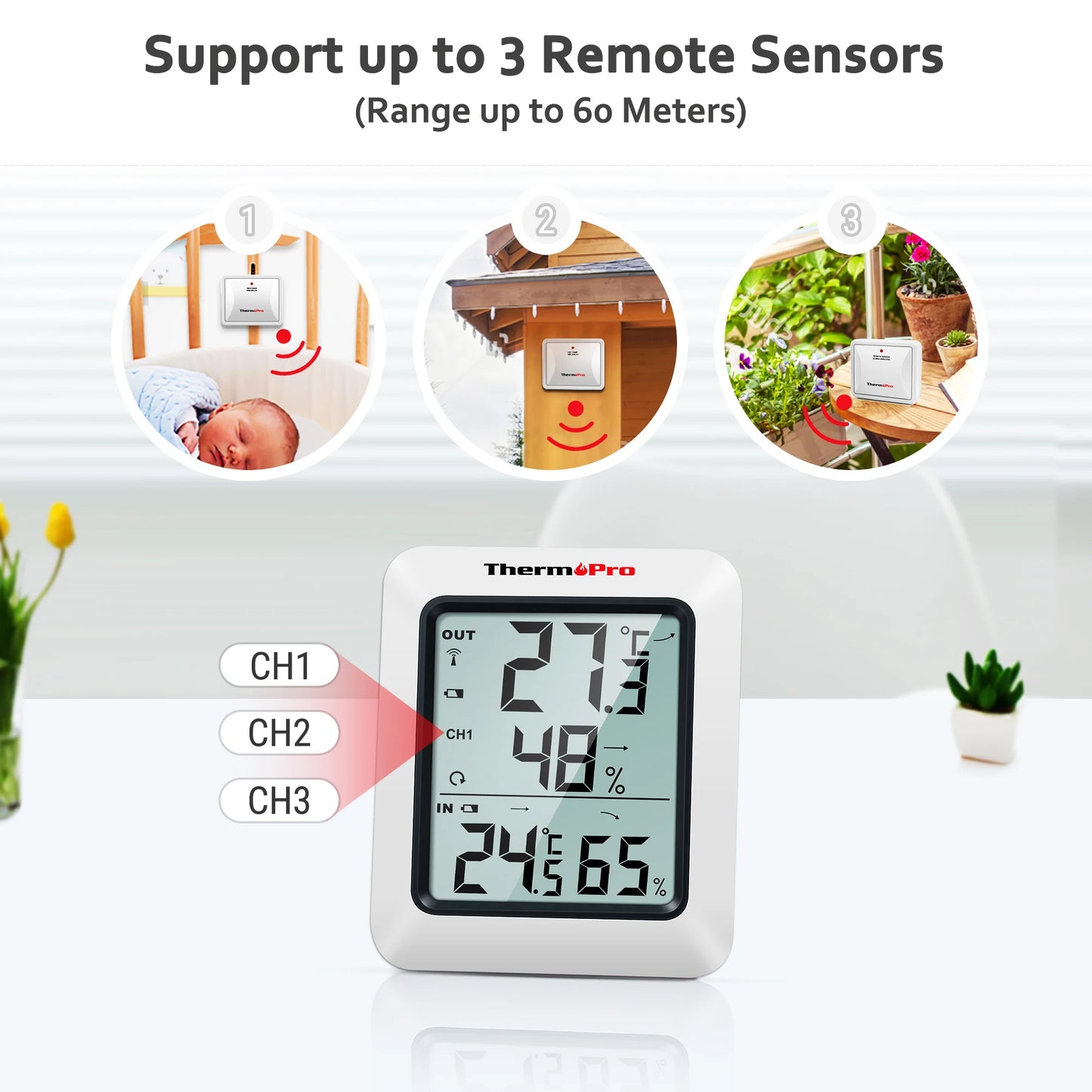 ThermoPro TP60C 60M Stazione Meteorologica Igrometro Digitale Wireless Interni Ed Esterni Per La Casa