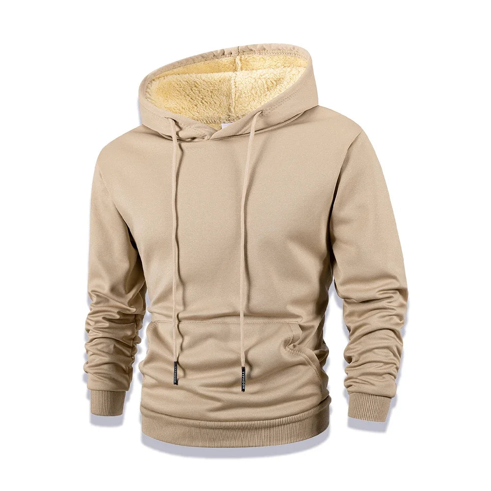 Uomo Felpa Termica Inverno Con Cappuccio Foderata In Pile Caldo Spesso Girocollo Solido Top Abbigliamento Streetwear