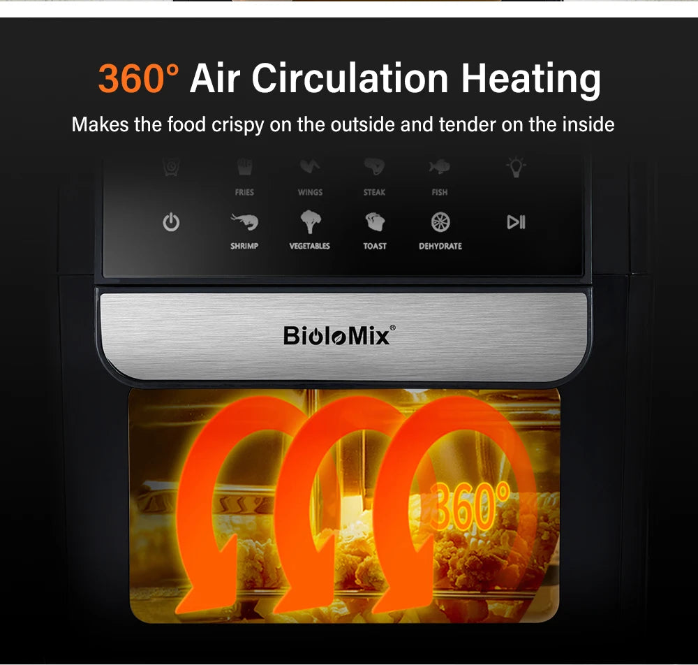 Friggitrice Ad Aria Multifunzionale BioloMix Da 7 Litri Senza Olio Forno Disidratatore Convezione Touch Screen