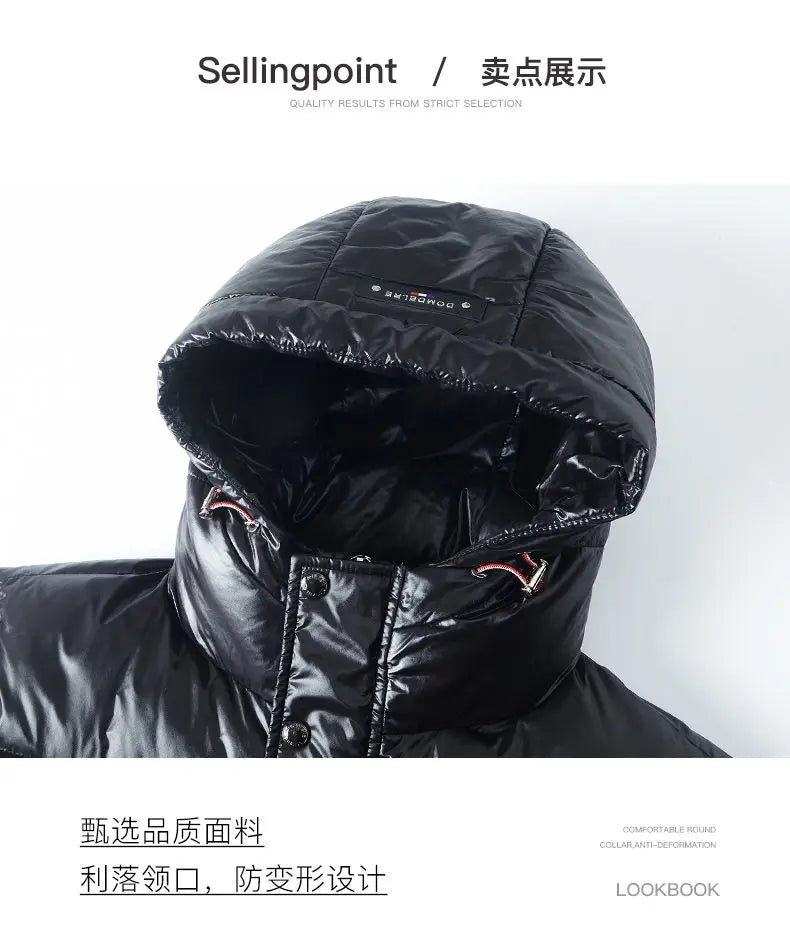 Piumino Da Uomo 2025 Inverno Con Cappuccio E Cerniera D Anatra Bianco Caldo Alla Moda Da Esterno Casual