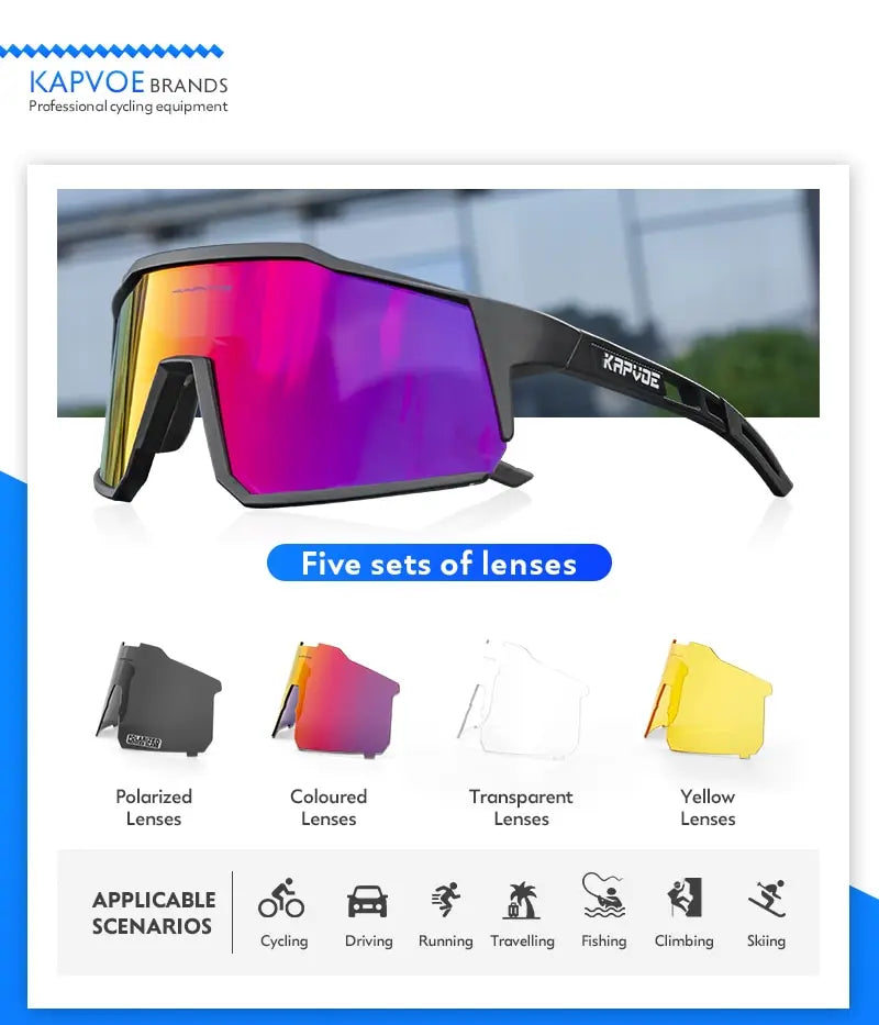 Kapvoe Occhiali Da Ciclismo Polarizzati UV400 Leggeri Per Bici Strada MTB Attrezzatura Sportiva