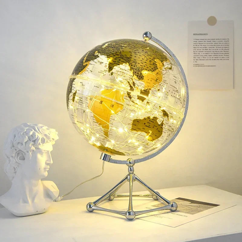 Globo Terrestre con Luce LED Rotante in Metallo Decorazione per Negozio Cameretta Dei Bambini