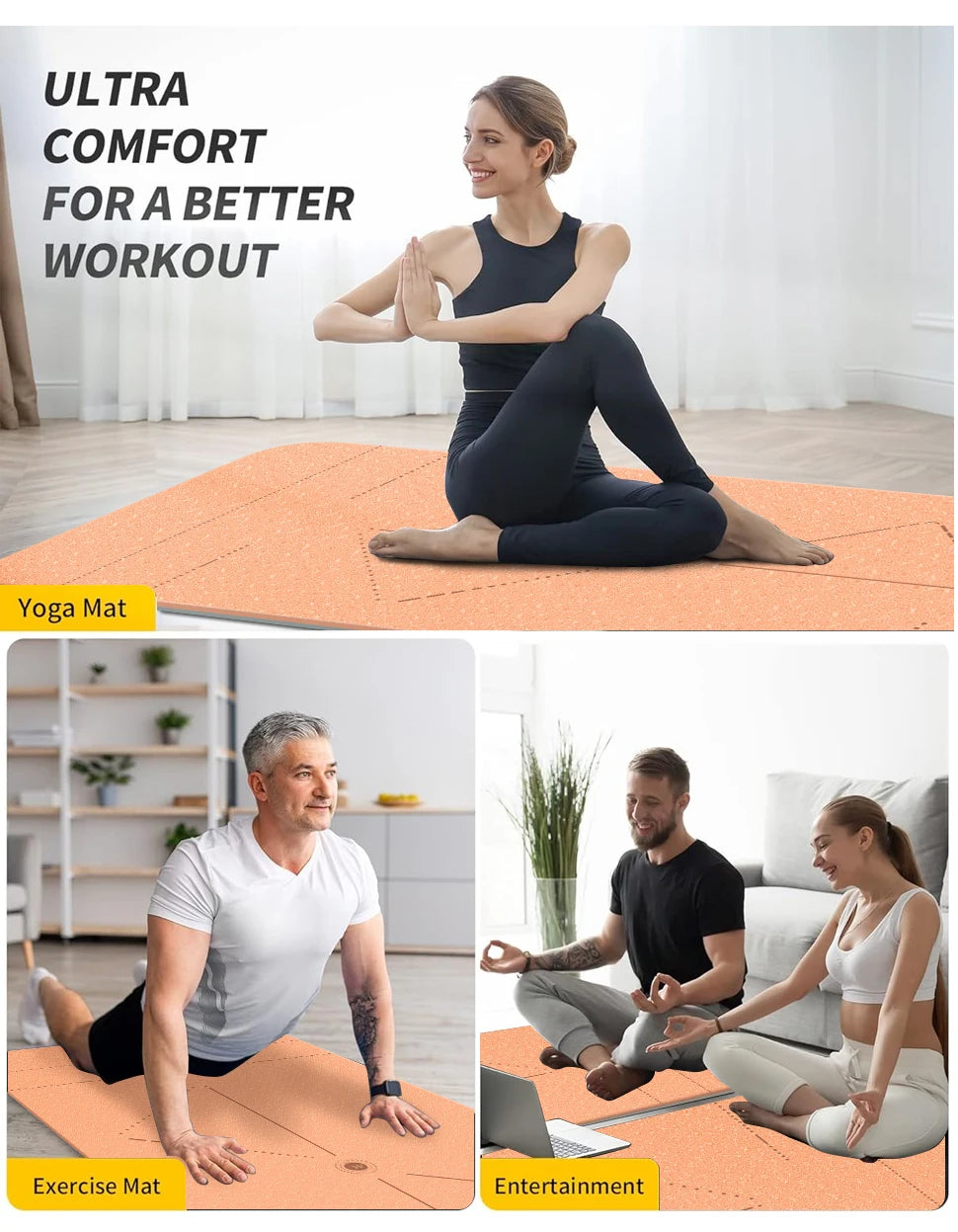 WestTune Tappetino Da Yoga Antiscivolo Antistrappo Per Fitness Pilates Ecologico Tracolla E Borsa Donna 183x61 cm
