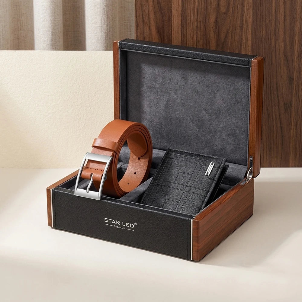Set di Due Pezzi Portafoglio e Cintura da Uomo alla Moda Personalizzati per Abbigliamento Maschile Accessori Ingrosso