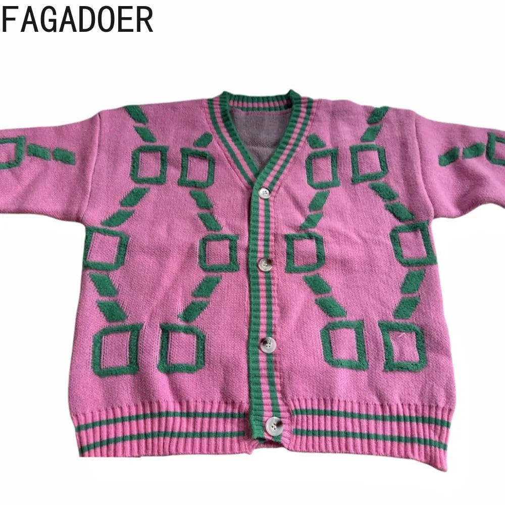 Autunno Nuovo Y2K Cardigan Maglione Stampa Con Scollo A V Monopetto Cappotto In Maglia Donna Moda Invernale