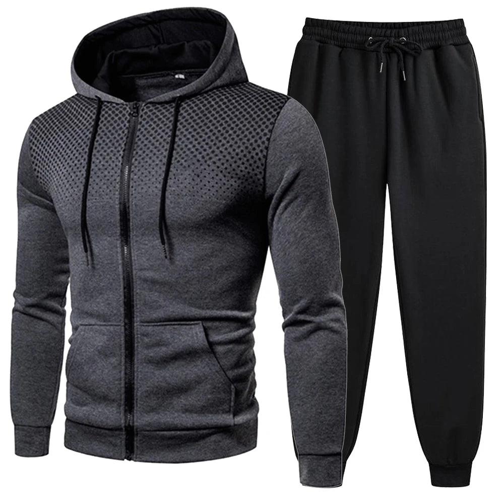 Tuta Da Uomo Set Abbigliamento Sportivo Con Cappuccio Cerniera Felpa Pantaloni Da Corsa Per Allenamento