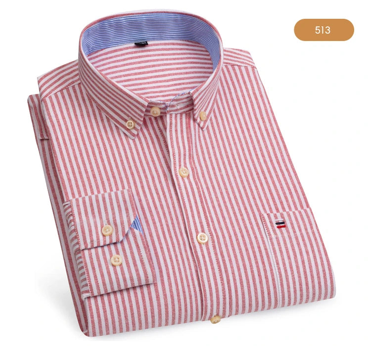 Camicia Da Uomo Oxford Abbottonata Maniche Lunghe In Cotone Al 100 Percento Con Tasca A Quadri Piccoli Stile Casual