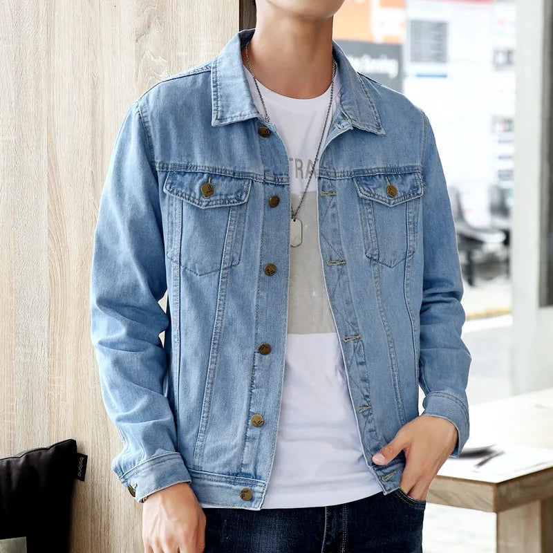 Capispalla Giacche Di Jeans Da Uomo Tinta Unita Monopetto Colletto Rovesciato Streetwear Primavera Autunno