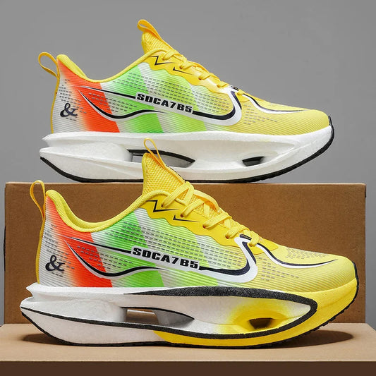 Scarpe Unisex Da Corsa Leggere E Traspiranti Con Tecnologia Ammortizzante Colori Bianco Blu Arancio Design A Rete Basso