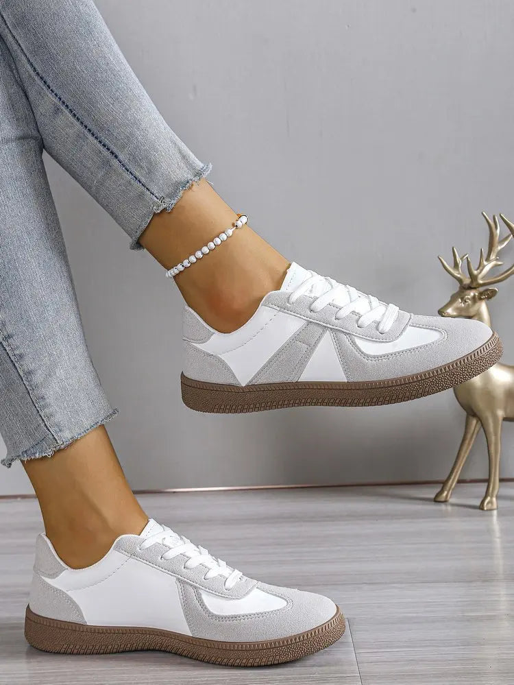 Scarpe Sportive Da Donna Vulcanizzate Piatte Stringate Colori Misti Moda Autunno 2025 Comode Casual
