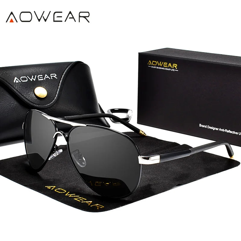 Occhiali Da Sole Da Aviazione Uomo Polarizzati A Specchio HD UV400 Aowear Da Pilota