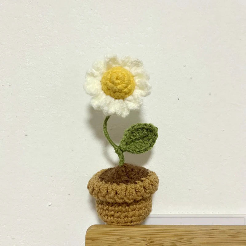 Fiore In Vaso Fai Da Te Rosa Mini Tessuti A Mano Per Scrivania Ufficio Decorazione Casa Filo Di Lana