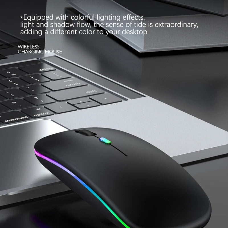 Mouse Wireless Bluetooth Ricaricabile USB RGB 1600 DPI 2,4 GHz Per PC Laptop Tablet MacBook Gaming