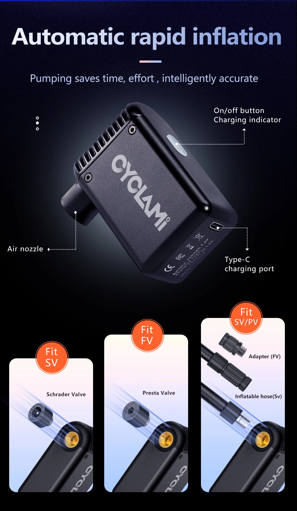Cyclami A2 Mini E Pompa Portatile Per Bicicletta Senza Fili Con Valvola Presta Schrader Per Ciclismo MTB Accessori Bici