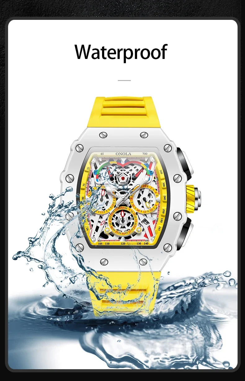 Orologio Da Uomo Di Lusso Onola Moda Casual Cinturino In Silicone Multifunzione Quarzo Impermeabile Bianco