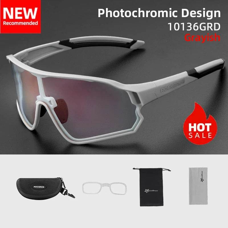 ROCKBROS Occhiali Da Ciclismo Fotocromatici UV400 Per Sport All Aperto Leggeri E Flessibili MTB
