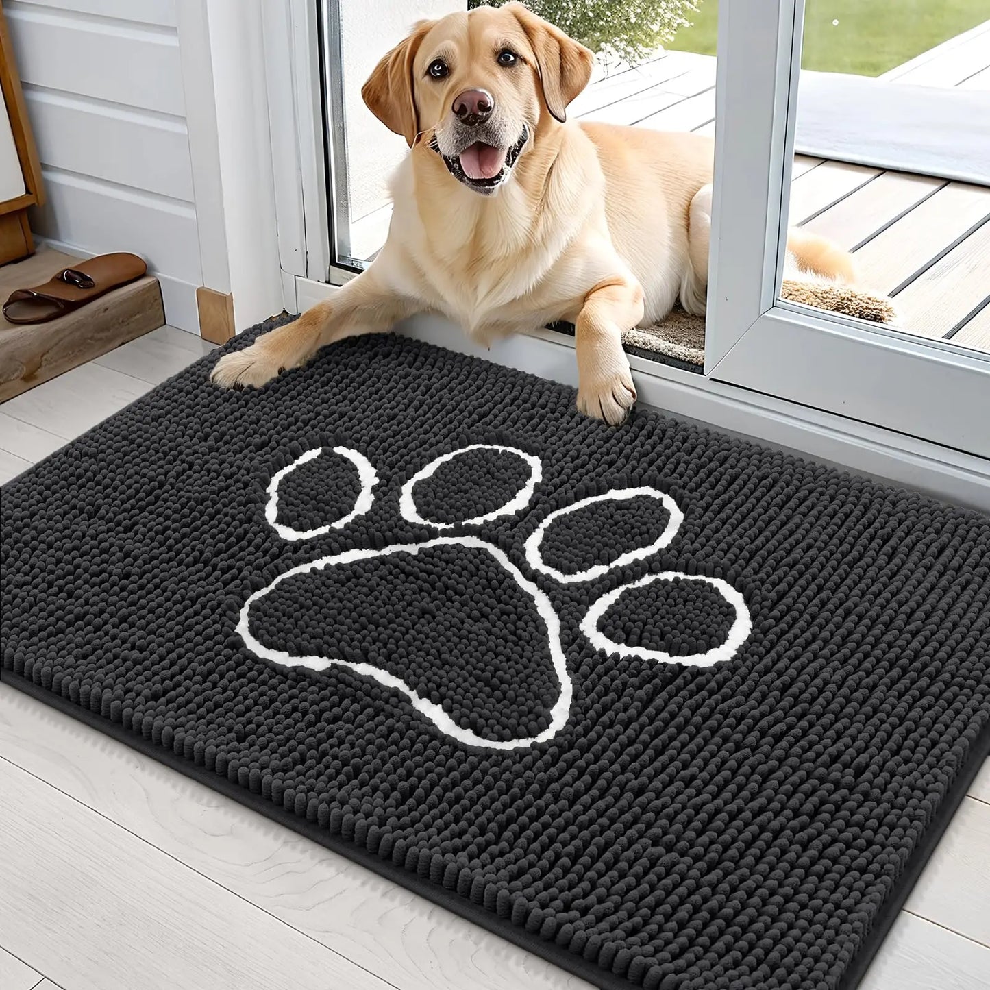 Zerbino Ciniglia Ultra Assorbente Design Zampe Lavabili Antiscivolo Asciugatura Rapida Porta Cane Fangosi