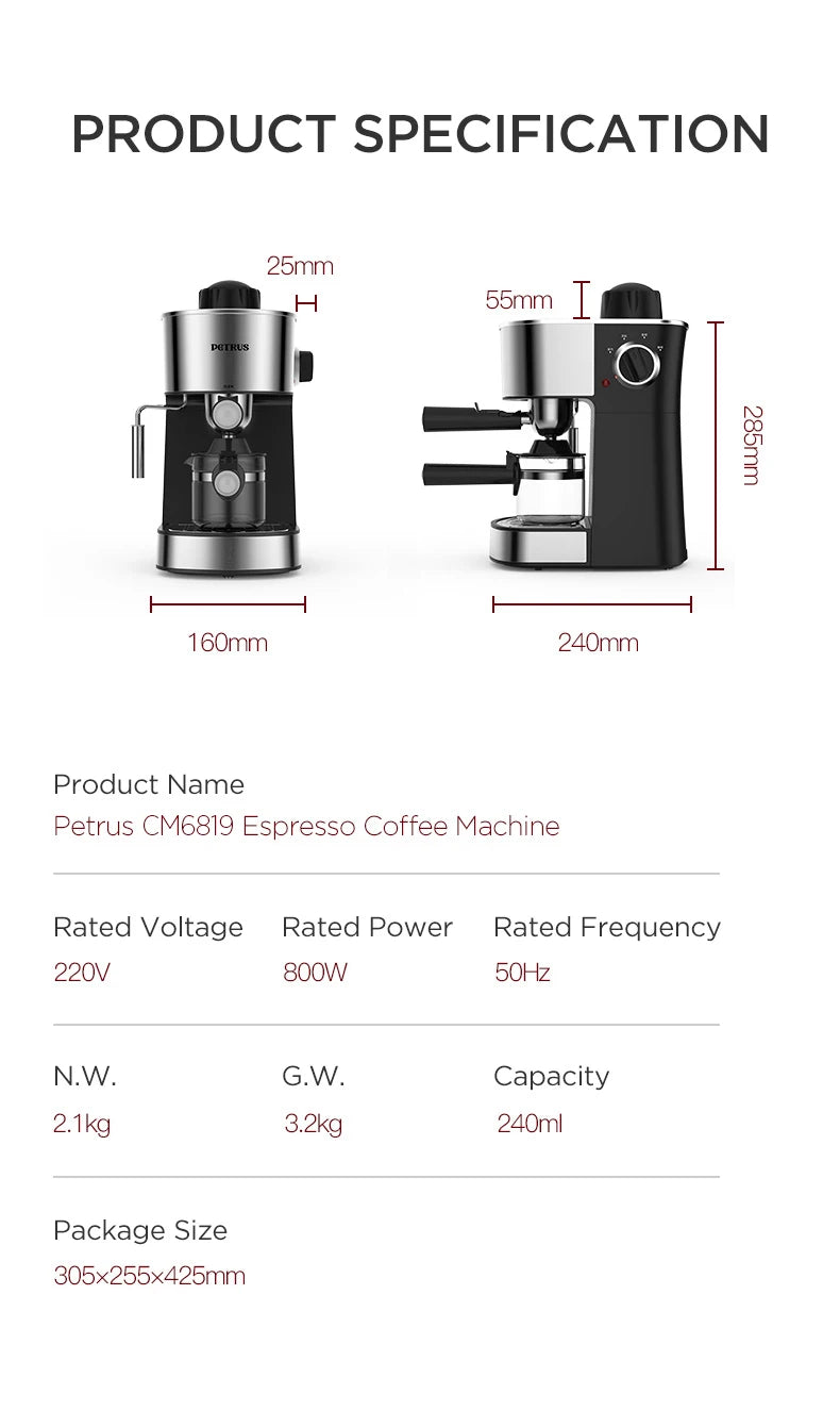 Macchina Da Caffè Petrus Espresso Con Sistema Latte Fantasia E Bolle Di Latte 220 V CE