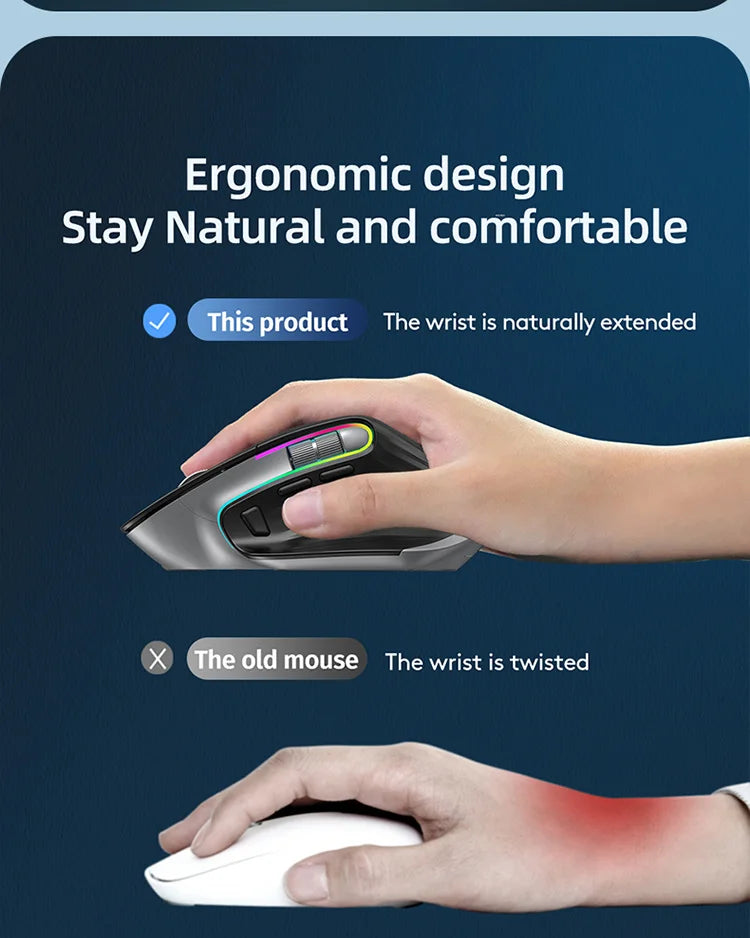 Mouse Wireless Multi Dispositivo Bluetooth 5.0 e 3.0 2.4G Ottico Portatile Ergonomico Per Computer Mano Destra