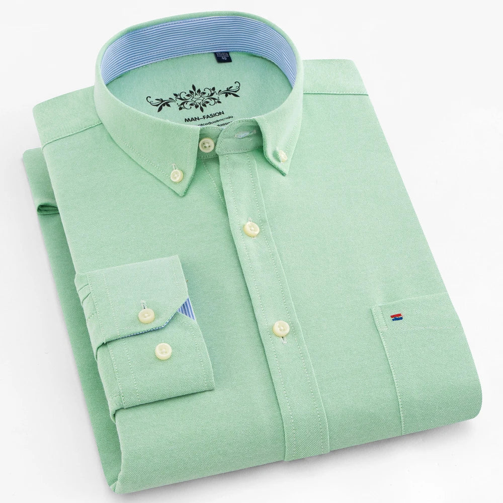 Camicia Uomo Solida Elegante Misto Cotone Traspirante Maniche Lunghe Formale Con Bottoni Vestibilità Regolare Risvolto