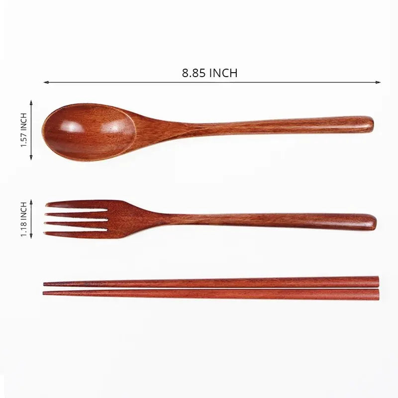 Set Da Tre Posate In Legno Stile Giapponese Bacchette Forchetta E Cucchiaio Per Cucina Utensili Da Casa