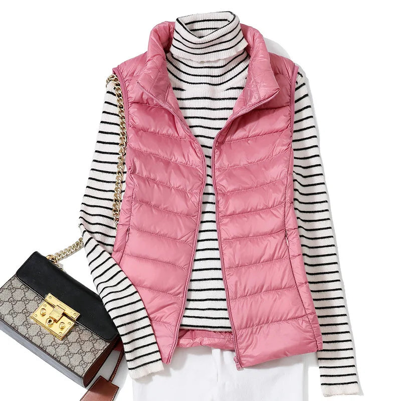 Gilet Piumino Donna Leggero Autunno Primavera Bianco Senza Maniche Piumino D Anatra Per Ufficio