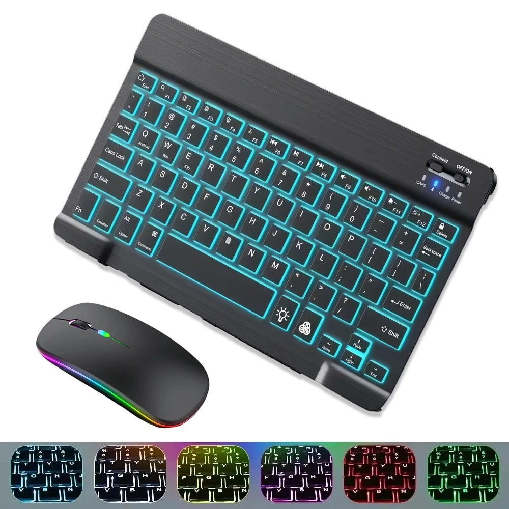 Set Tastiera e Mouse Bluetooth RGB Retroilluminato, Mouse Wireless 2.4G, Tastiera Ricaricabile