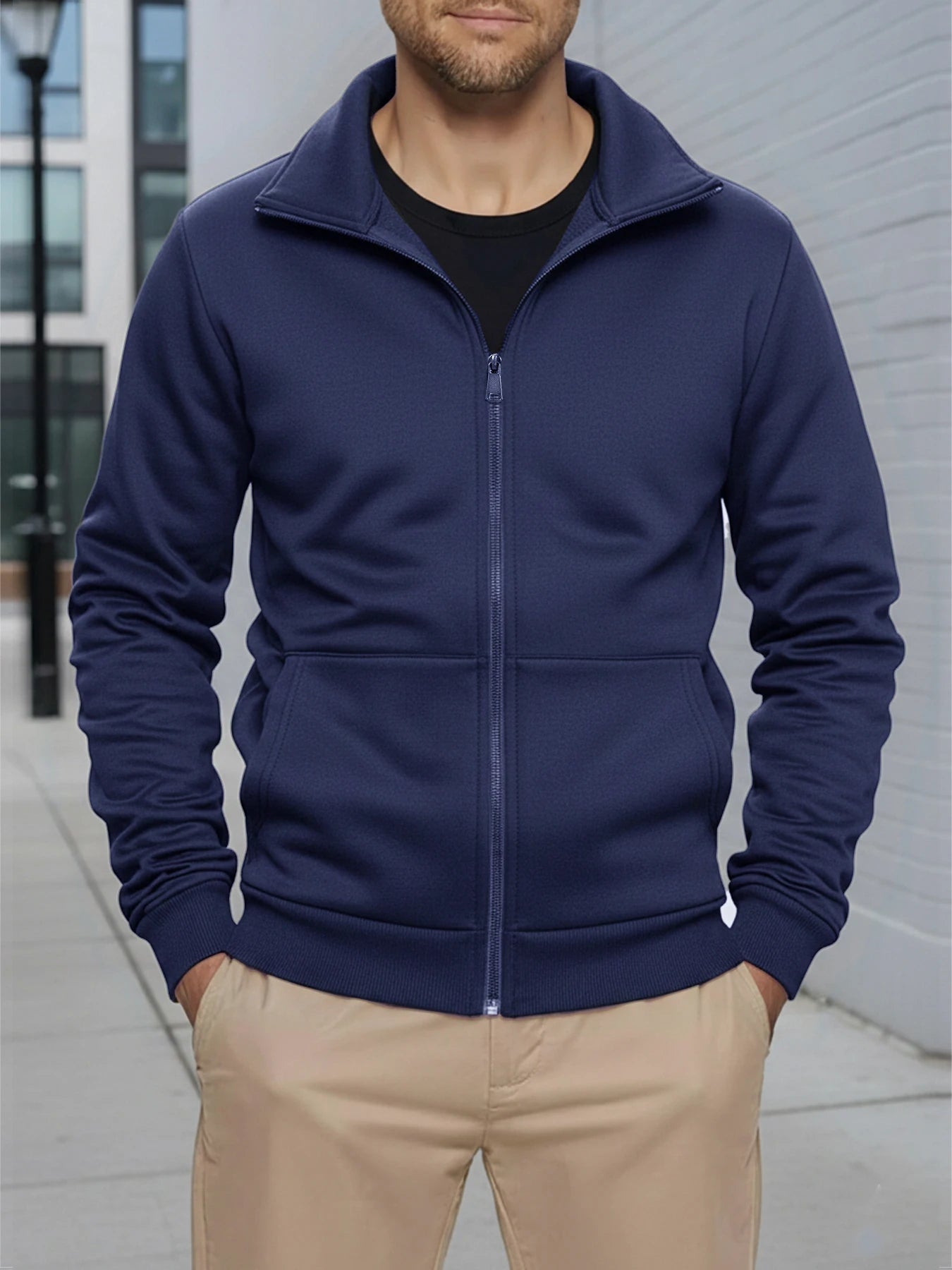 Giacca Uomo Con Cerniera Slim Fit Esterno Streetwear Tinta Unita Calda A Maniche Lunghe Per Primavera Autunno