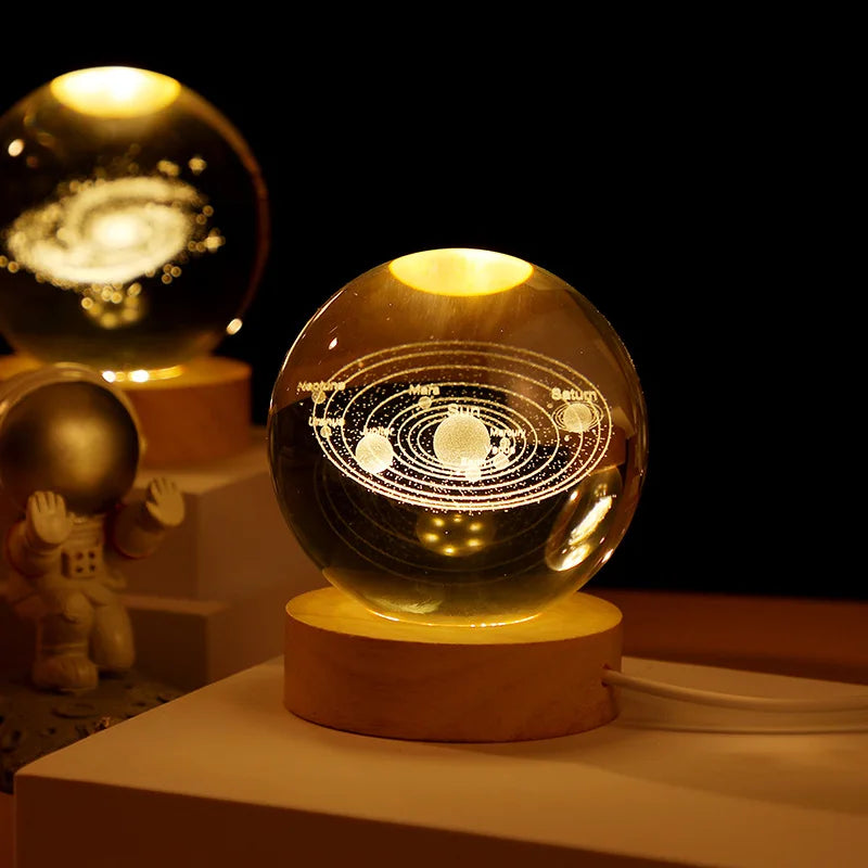 Lampada a Sfera di Cristallo 3D Con Proiezioni Galassia Luce Notturna USB Atmosfera Accogliente Regalo Creativo