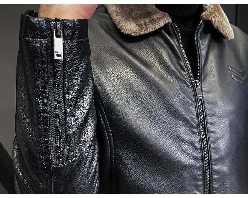 Giacca In Pelle Ispessita Da Uomo Invernale Con Cerniera E Bavero Design Taglie Forti Bomber