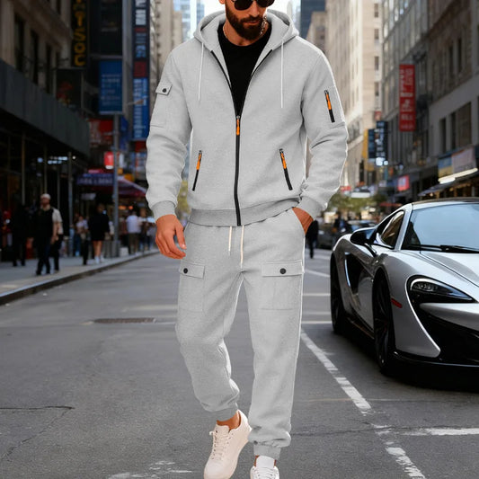 Set Maglione Con Cappuccio Moda Sportiva All'Aria Aperta In Velluto Sciolto Da Uomo Autunno Inverno