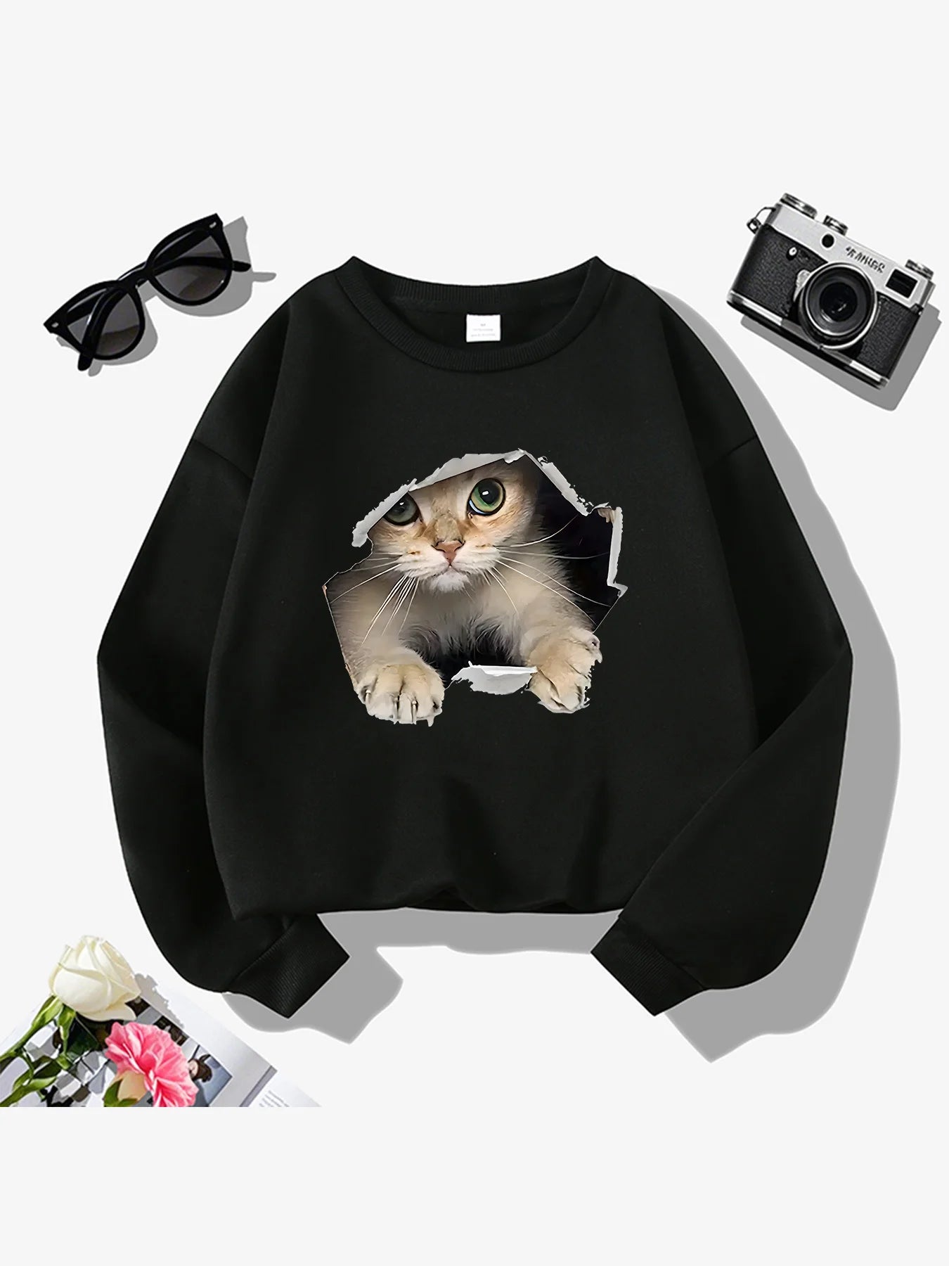 Felpa Donna Con Stampa Cuore Design Geometrico Manica Lunga Girocollo Lavabile In Lavatrice Vestibilità Regolare Autunno
