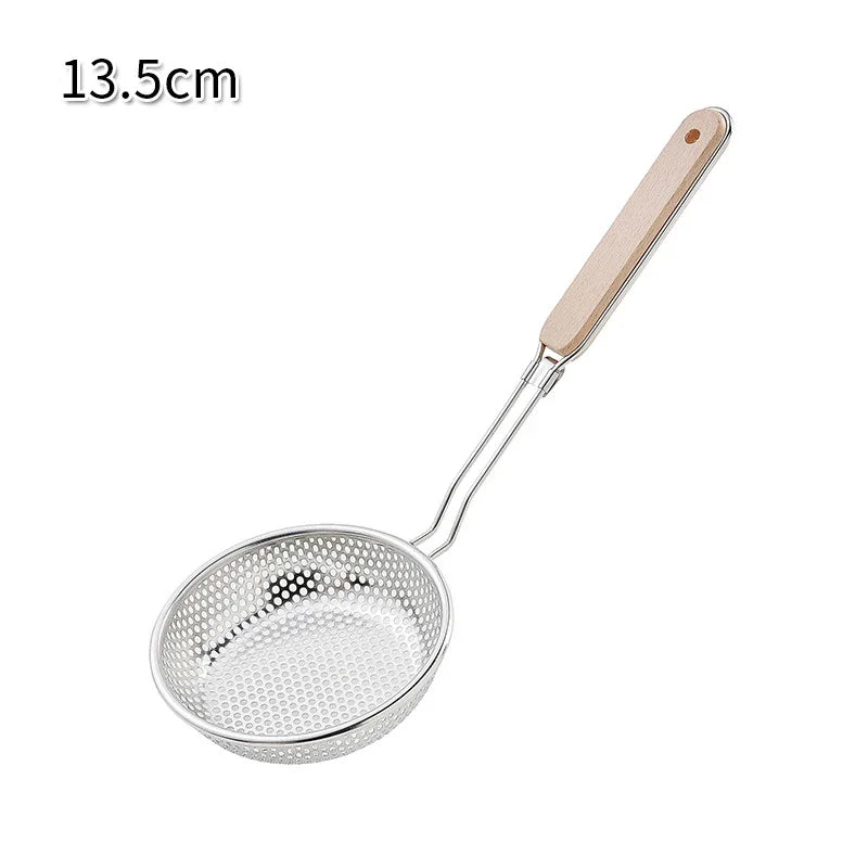 Schiumarola In Acciaio Inossidabile Con Manico In Legno Portatile Per Cibo Fritto Filtraggio Colino Cucina