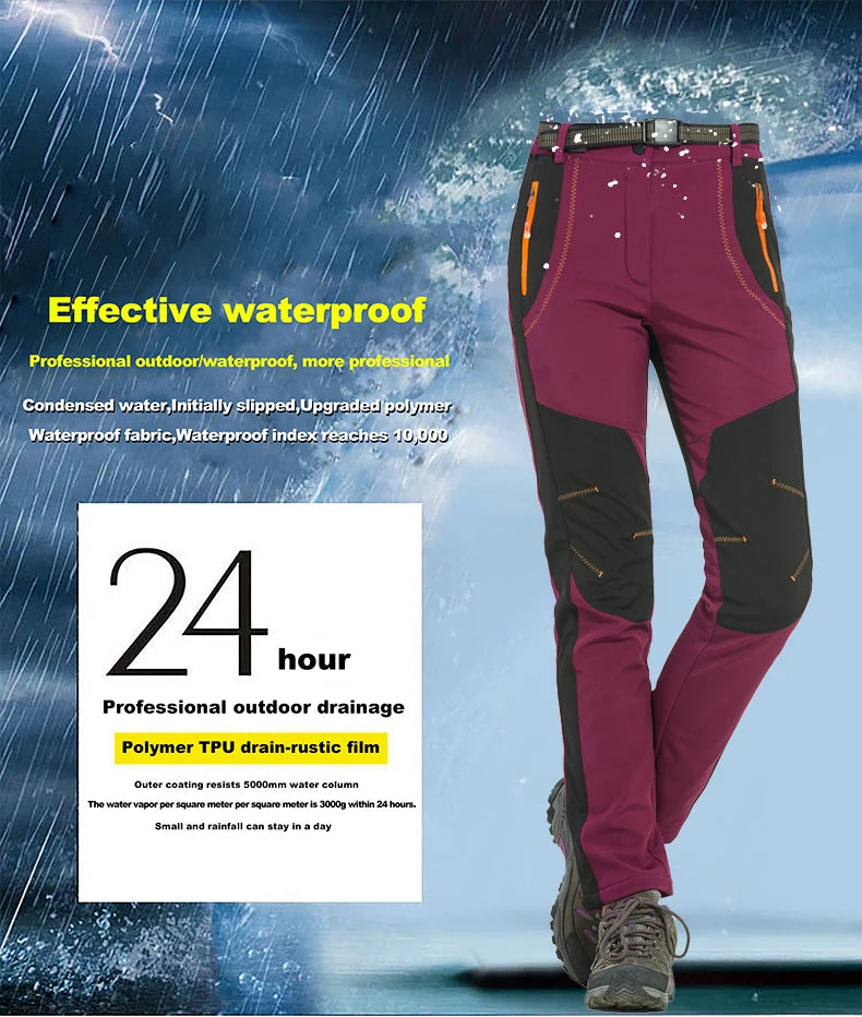 Pantaloni In Pile Invernali Da Donna Per Trekking Impermeabili Caldi Softshell All Aperto Antipioggia Antivento