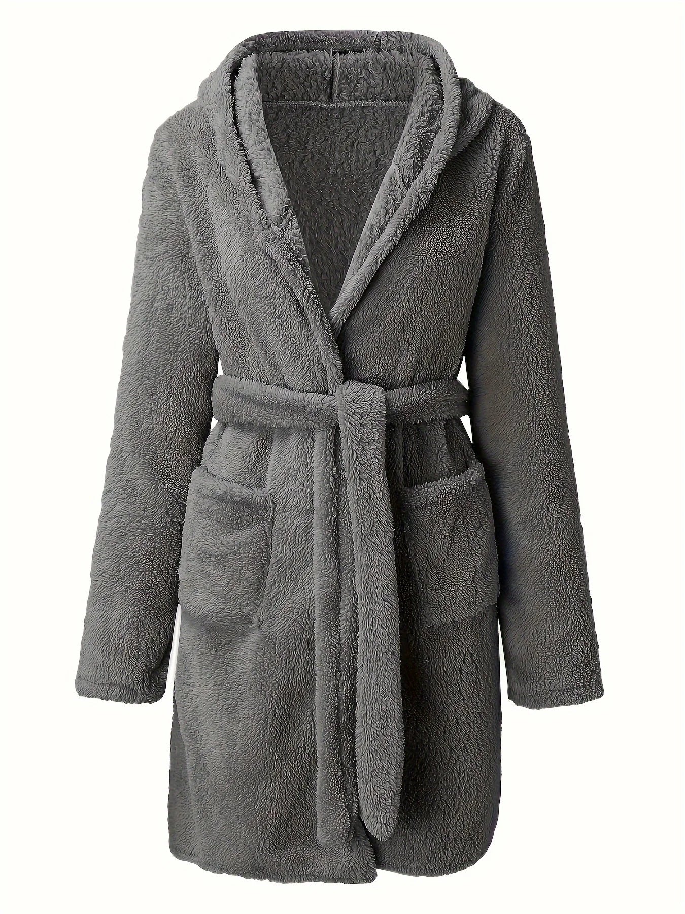 Vestaglia Da Donna Con Cappuccio Tinta Unita Con Cintura Calda E Morbida Per Casa Autunno Inverno