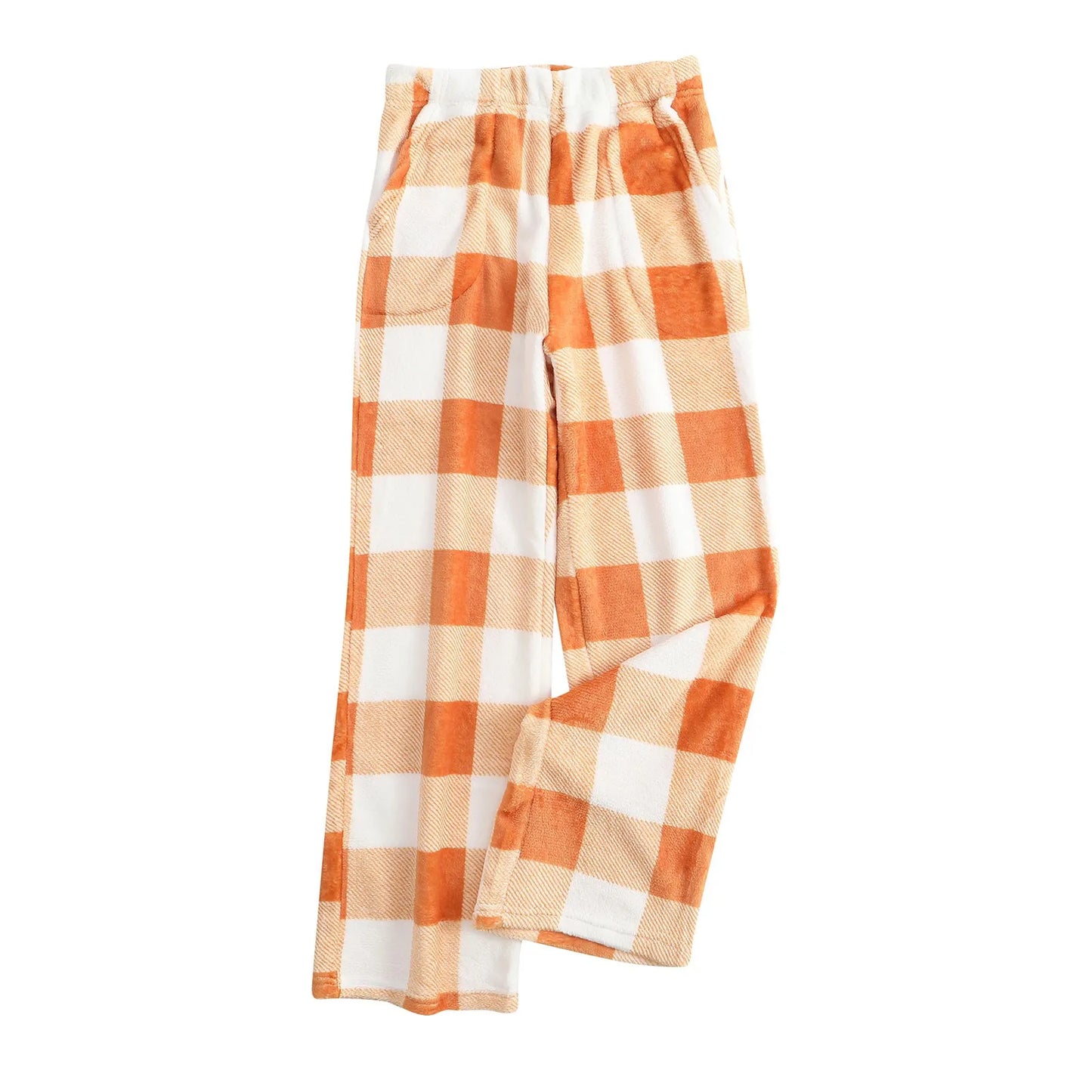 Pantaloni Del Pigiama Da Donna Con Vita Elastica E Scozzesi In Pile Morbidi Con Tasche Peluche