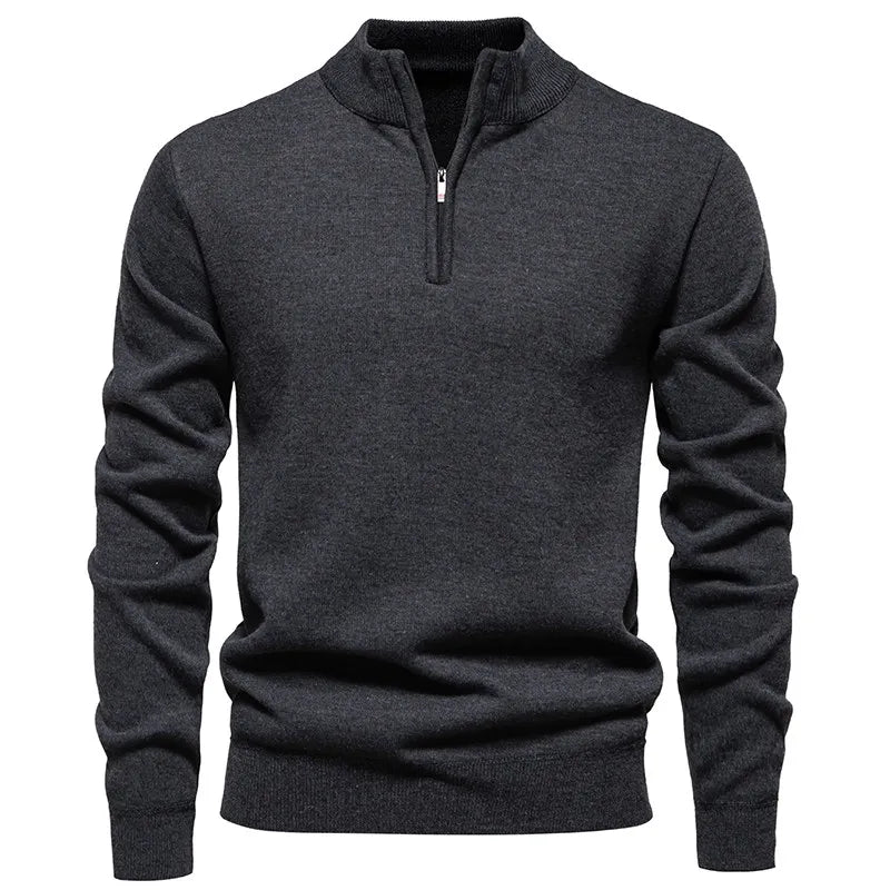 Maglione Uomo Pile Spesso Autunno Inverno Slim Fit Con Mezza Cerniera Collo A O Solido Versatile Nuovo