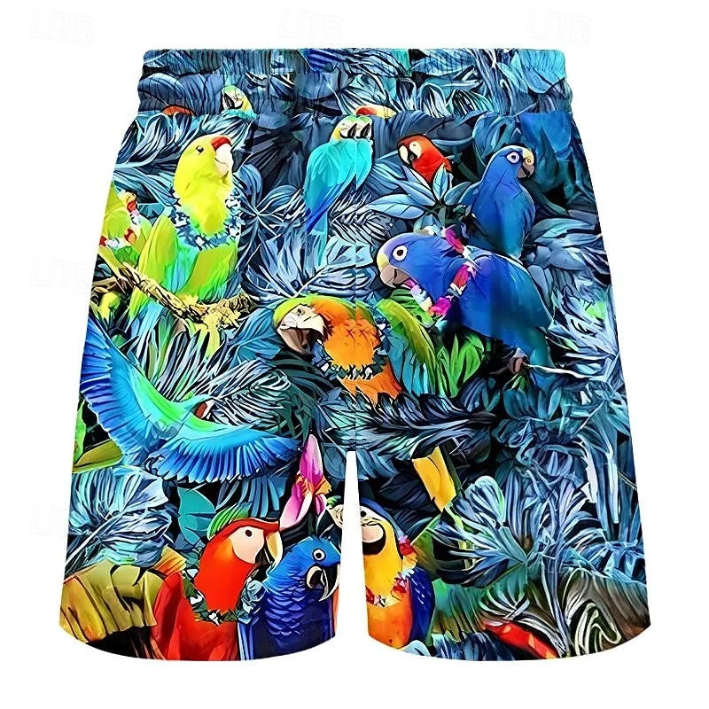Pantaloncini Da Mare Uomo Con Stampa 3D Squalo E Motivo Foglia Di Pappagallo Costume Da Bagno Sportivo