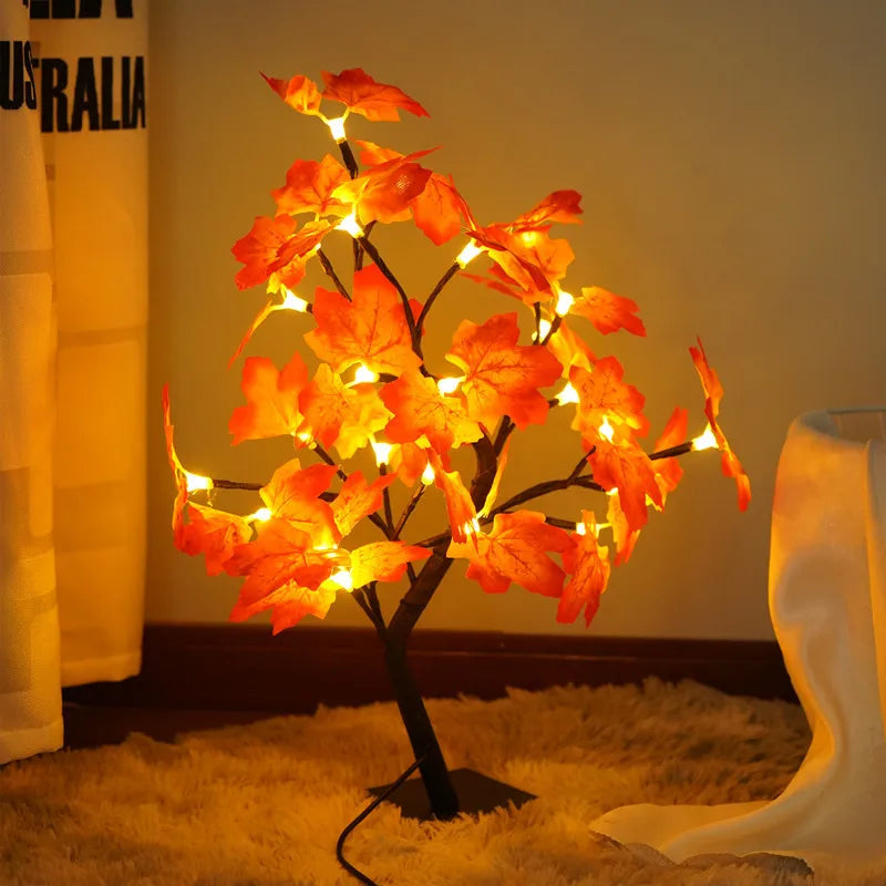 Lampada Albero Fatato Da Tavolo A LED Con 24 Luci Rosa E Foglie Di Acero Decorazione Romantica USB Per Nozze Halloween